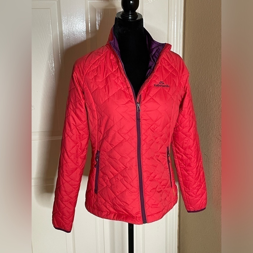 Kathmandu Insulted Jacket Womens Red Solid Full Zip Long Sleeve Size 10
